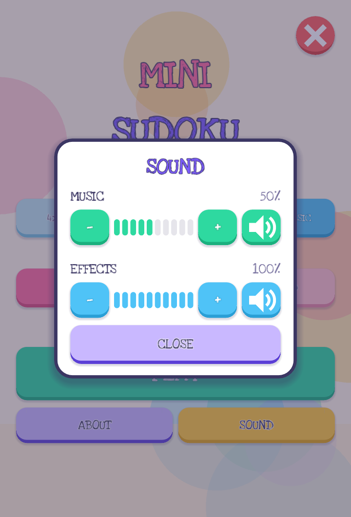 The sound dialog with separate music and effects levels